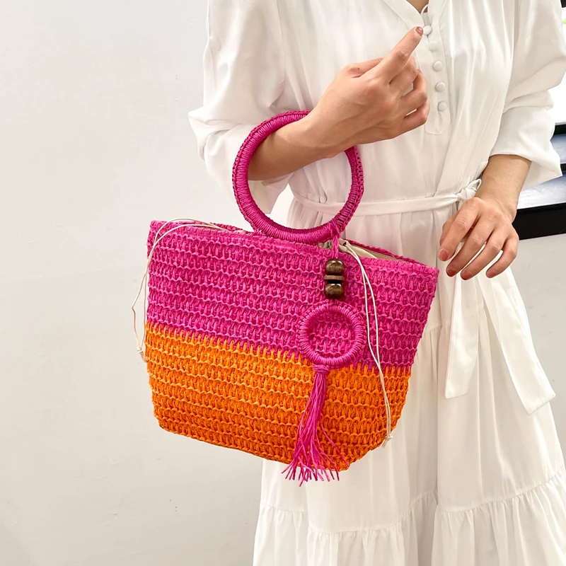 Straw Beach Bag Handmade Woven Shoulder Bag Raffia Rattan Travel Tote 2023 Bohemian Summer Large capacity Basket Casual Handbag