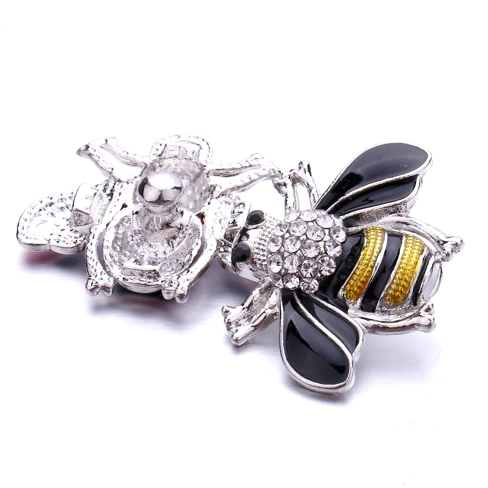 15pcs Rhinestone Lovely Bee 18mm Snap Buttons Fit Snap Button Bracelet Necklace Charm Jewelry