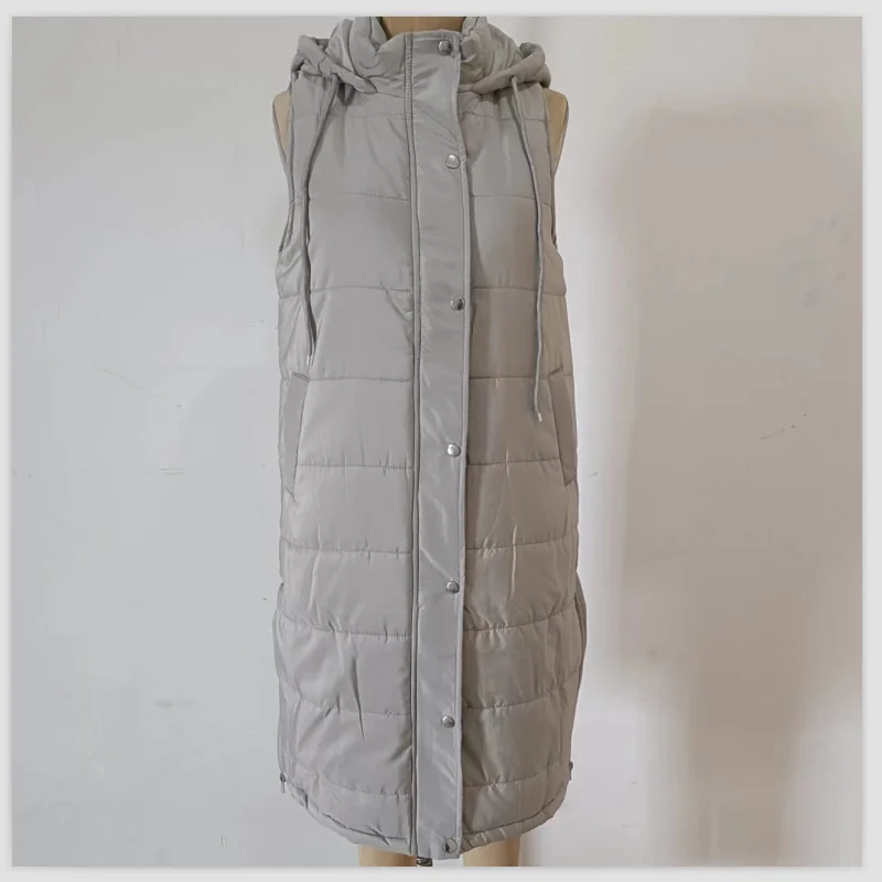 Women Long Parkas Coat Autumn Winter Solid Color Slim Single-Breasted Coat Women Casual Sleeveless Zipper Hooded Vest Parkas