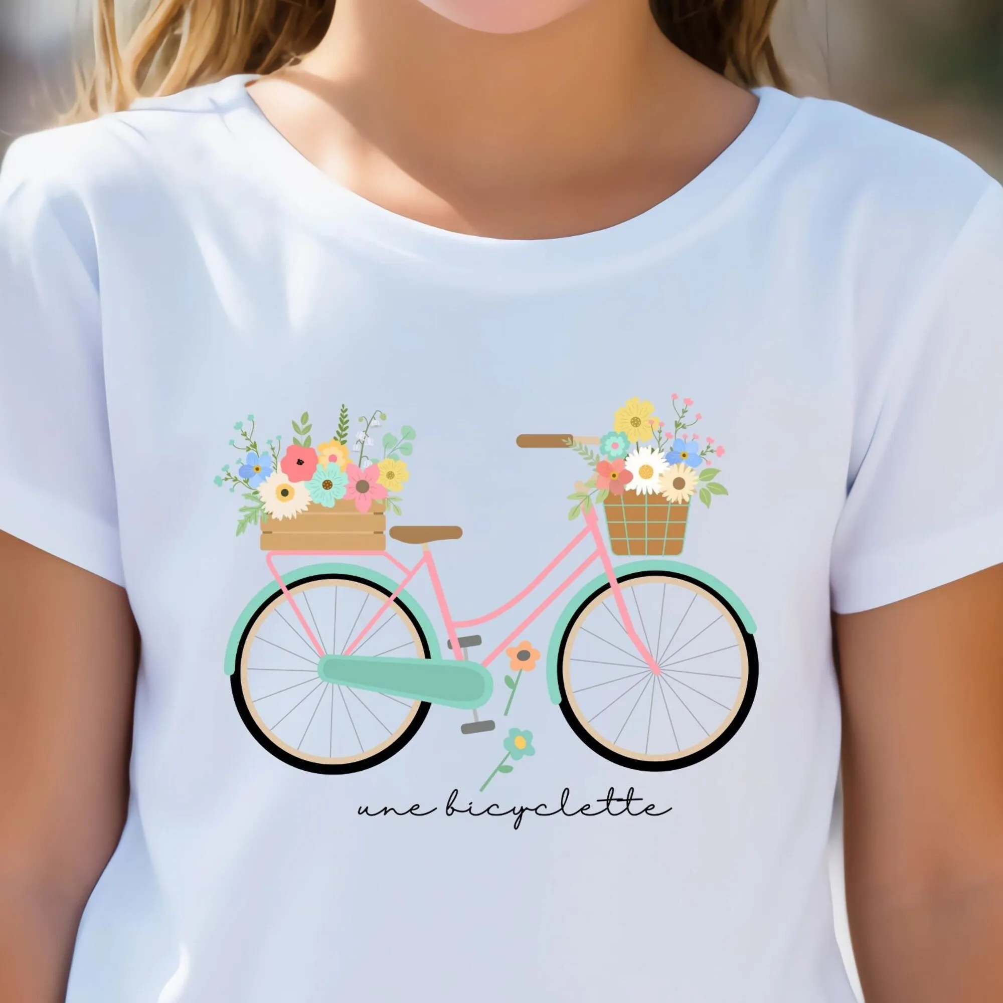 Весенняя футболка для девочек молодежная Тяжелая хлопковая Футболка Une Bicyclette