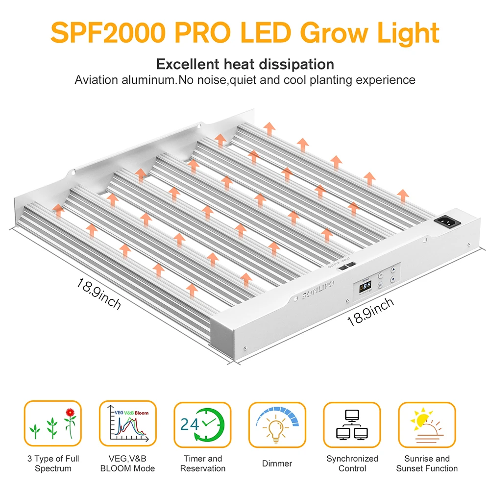 Фото OŚWIETLENIE LED SONLIPO SPFPRO 200W Z PEŁYM SPECTRUMOWYM TIMEREM VEG I BLOOM - POKRYWA 4X4FT №2
