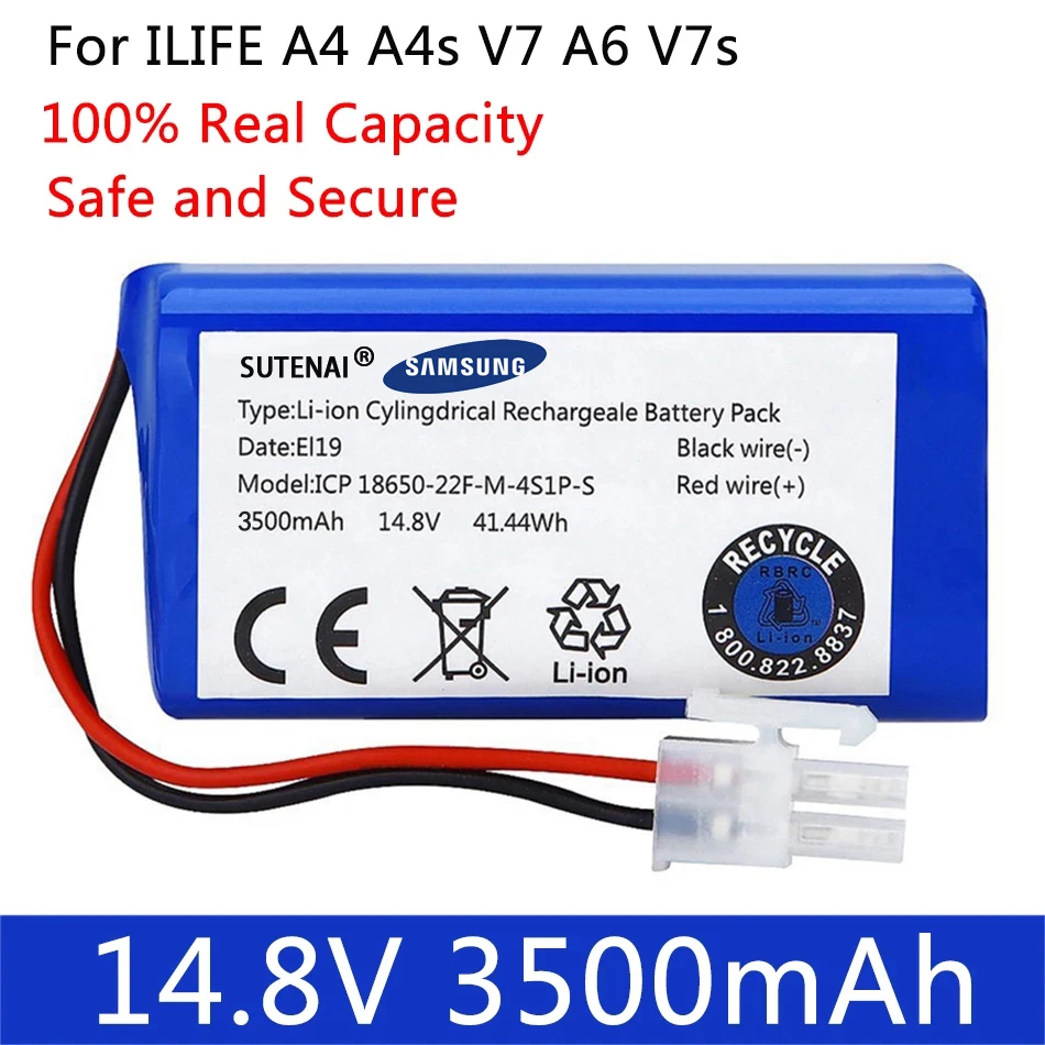 

NEW 14.8V 3500mAh 14.4V 3200mAh Lithium Battery For ILIFE A4 A4s V7 A6 V7s Plus Robot Vacuum Cleaner ILife 4S1P real Capacity