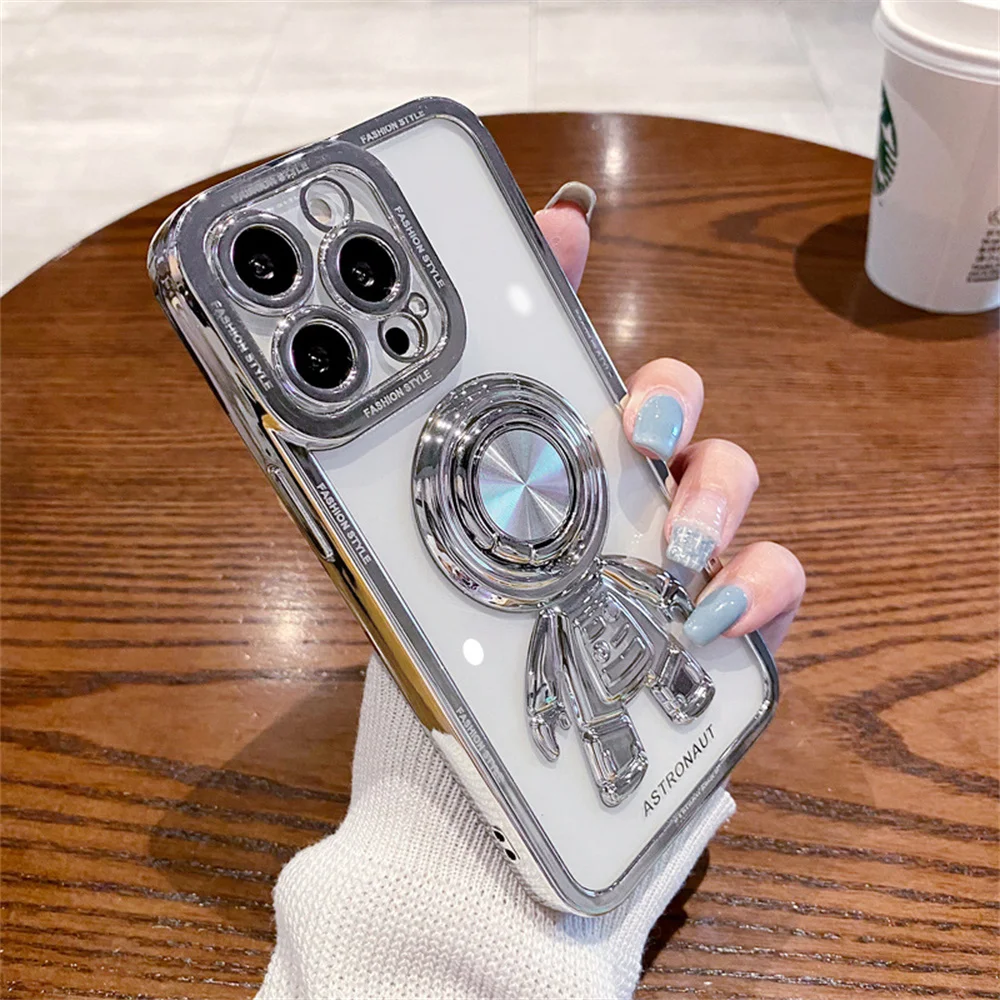 

Electroplated astronaut iPhone 13 phone case 14promax pupil lens Apple 12 bracket protective sleeve