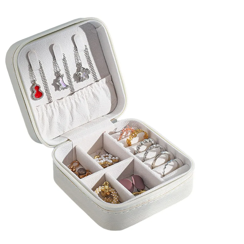 

Durable Ideal Gift Jewelry Box Ornaments Case Organizer PU+flannel Pink Portable White 9.5*9.5*4.6CM Black Blue