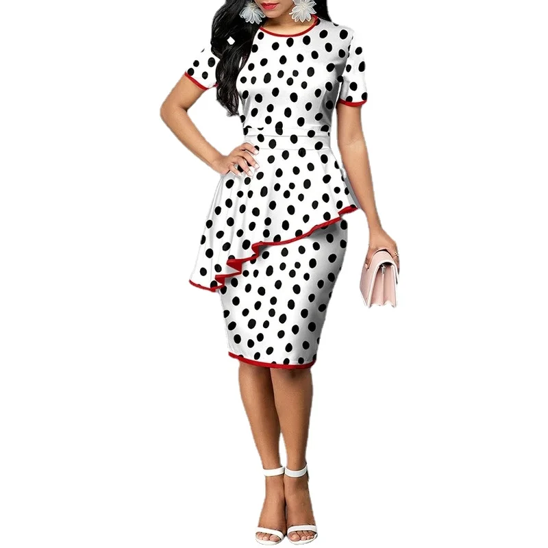 

Women Polka Dot Midi Dress Irregular Patchwork Ruffles Slim High Waist Bodycon Party Pencil Dresses Vestido De Lunares