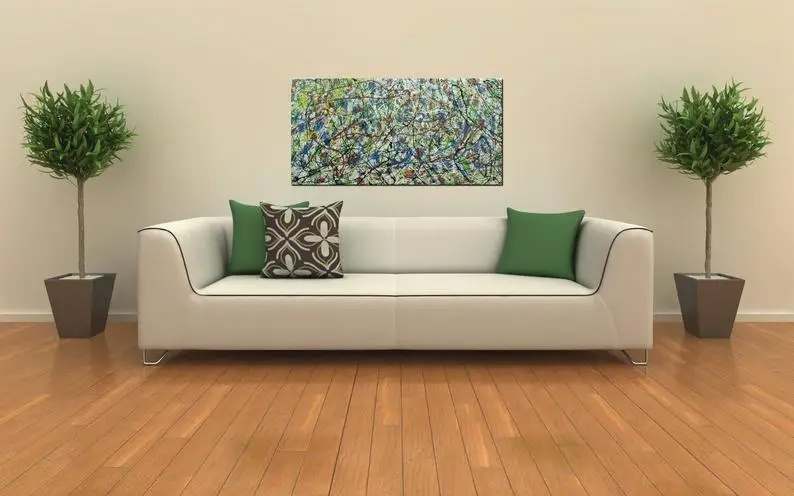 

jackson pollock style painting, extra large painting above bed painting, oversized oil painting, modern farmhouse abstract oil