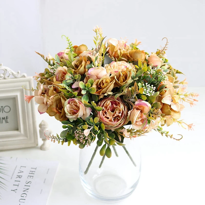 Promotion! Artificial Flowers 2Pcs Fake Peony Silk Hydrangea Flower Bouquet Arrangements Table Centerpieces |