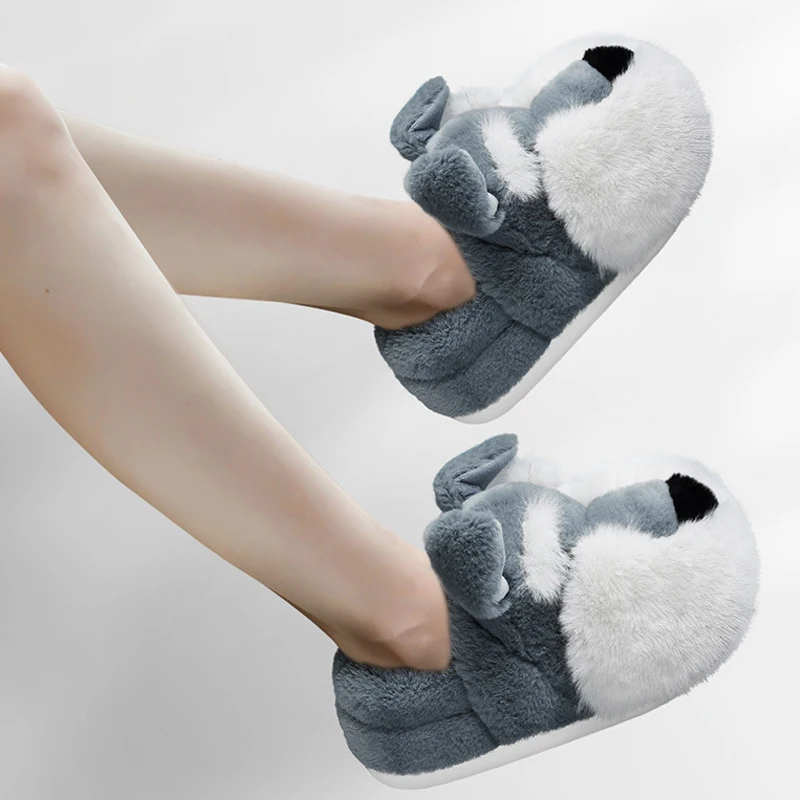 Lovely Cartoon Dog Slippers for Women Furry Warm Winter Kids Slippers for Girls Soft Cute Plush House Shoes Child Boys Comfort