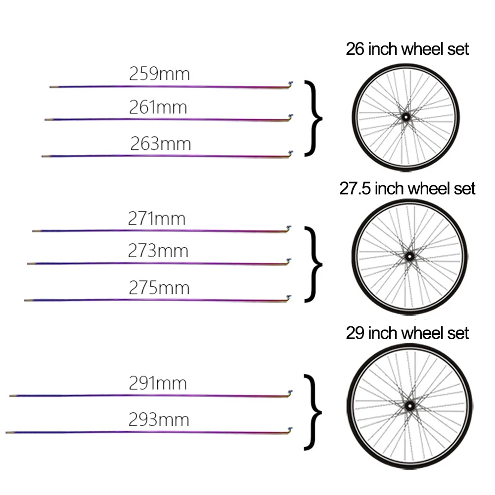 

36Pcs Bike Spokes With Nipples Bicycle 14 Guage Rainbow Spokes Aluminum Alloy 259mm-293mm Spokes Bike Accessories