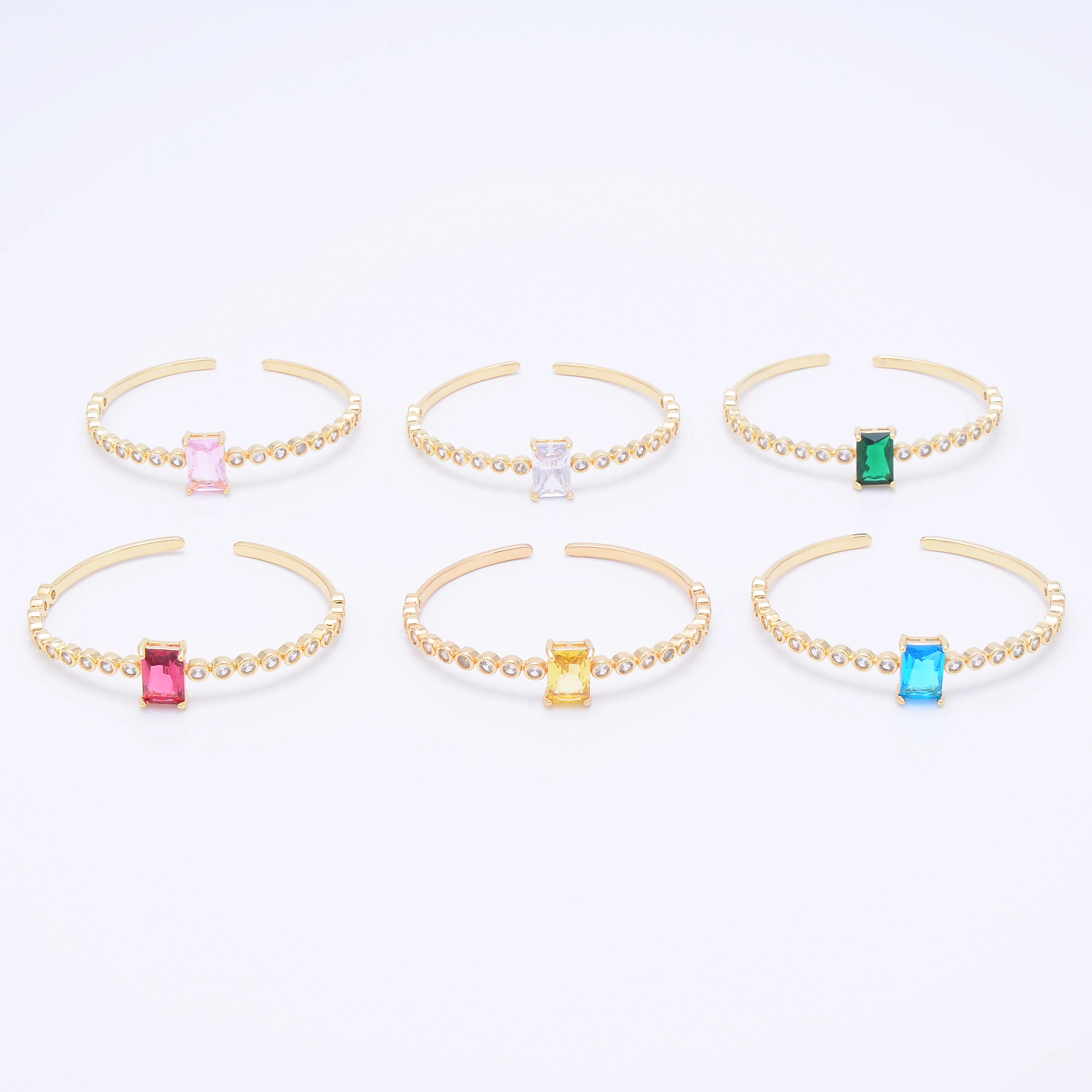 

Youth Cute Style Jewelry for Women Inlaid Candy Crystals Paved Zircon Brass Bangles Open Gold-color Sturdy Bracelet Accessories