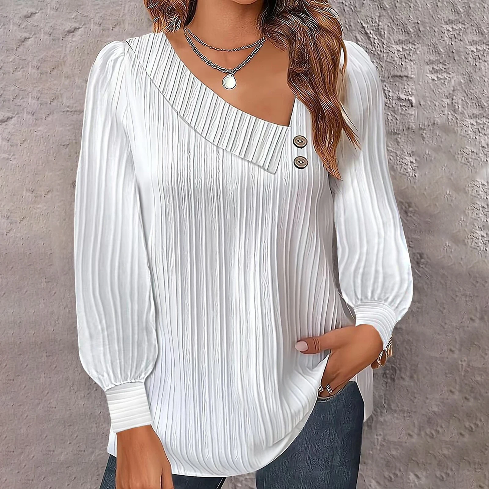 

Breathable Women Shirt Women Long-sleeved Shirt Chic Lantern Sleeve Women's Blouses Soft Breathable Pullovers with for Stylish