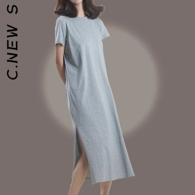 Женское длинное платье-миди с коротким рукавом однотонное |