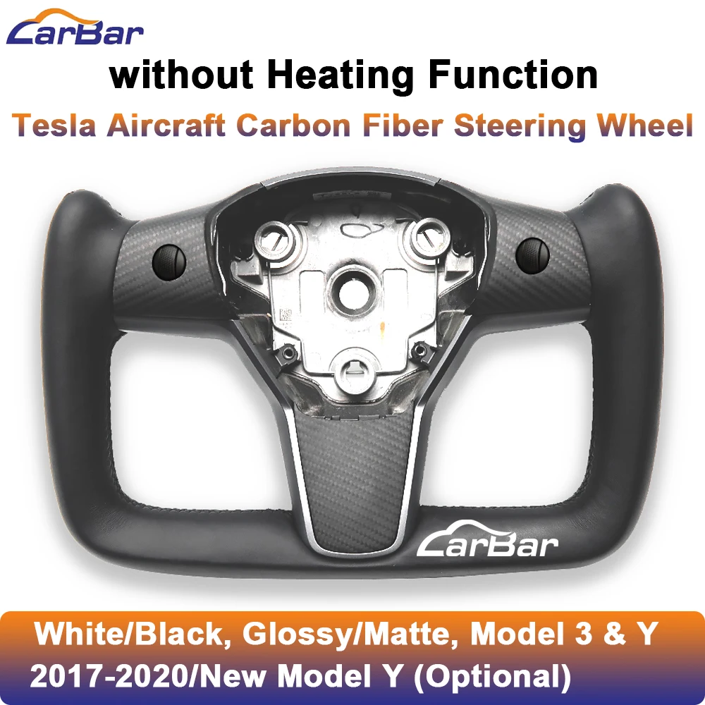 

For Tesla Model 3 Y 2017-2022 Yoke Aircraft Steering Wheel Racing Carbon Fiber Trims Panel White Black Glossy Matte Optional
