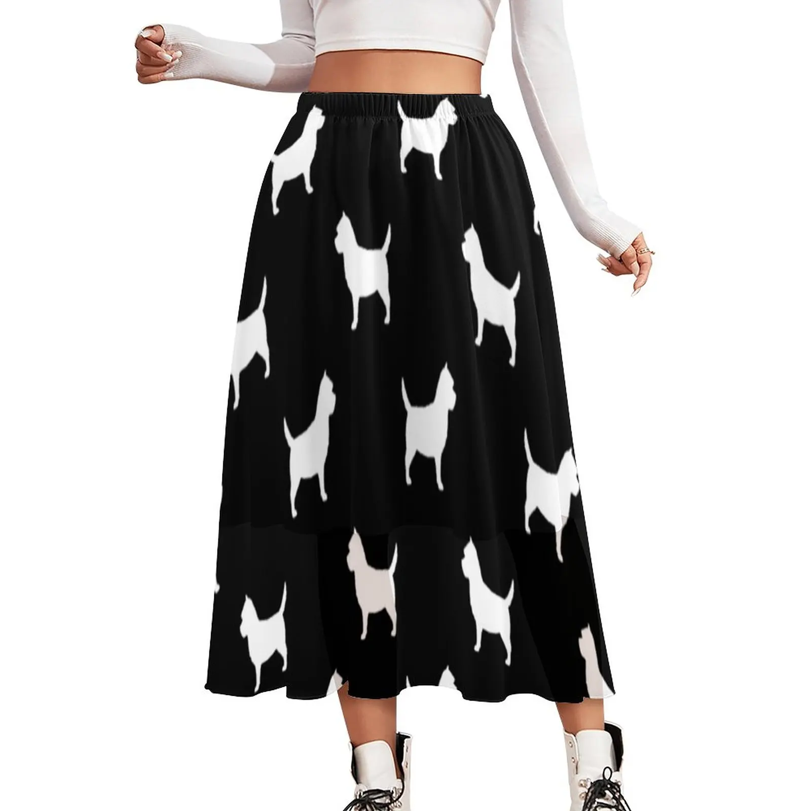 

Animal Silhouette Skirt Dogs Print Elegant Long Skirts Summer Street Fashion Elastic Waist Chiffon Trendy Oversize Casual Skirt