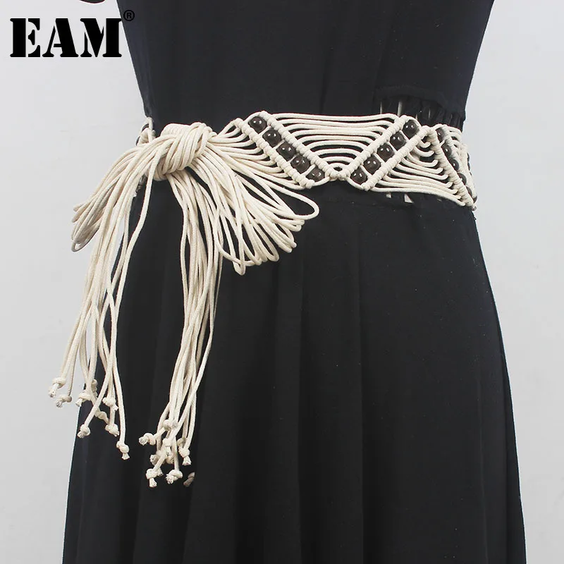 

[EAM] Knitted Bandage Hollow Out Long Wide Holiday Belt Personality Women New Fashion Tide All-match Spring Autumn 2023 1DF8460