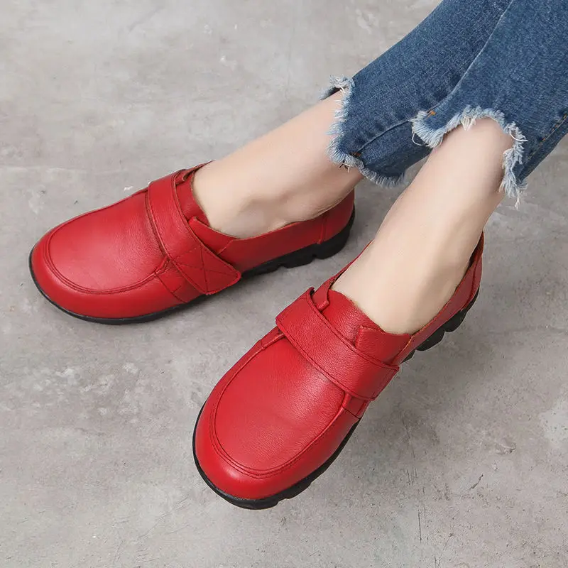 Top Quality Red Wedding Flats Women's Luxury Real Leather Shoes Big Size 42 Ladies Loafers Mom Work Shoes Woman Black Moccasins
