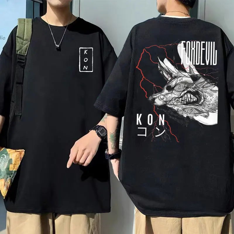 

Anime Chainsaw Man Hayakawa Aki Fox Devil Kon Double Sided Print Tshirt Streetwear Summer Men Women Fashion Manga CottonT Shirt