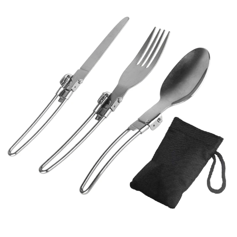 

3Pcs Foldable Cutlery Camping Utensil Kit for Hiking Folding Fork Knife Spoon