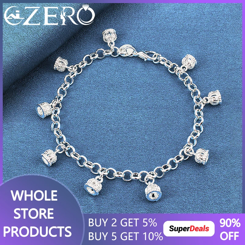 

Charm 925 Sterling Silver Bracelets For Women Crystal Crown Pendant Chain Fashion Wedding Party Christmas Gifts Jewelry