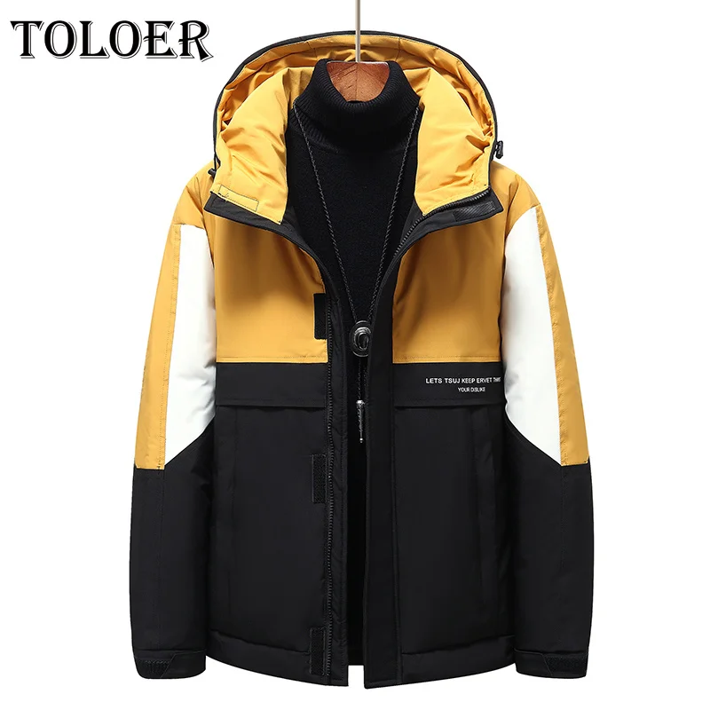

2022 Men's Winter Patchwork Hit Color White Duck Down Jacket Windproof Breathable Parkas Thicken Warm Coat Hoodies Male Jackets