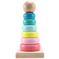 warm color rainbow stacking ring tower stacking blocks wooden toddler toy baby toys infant toys