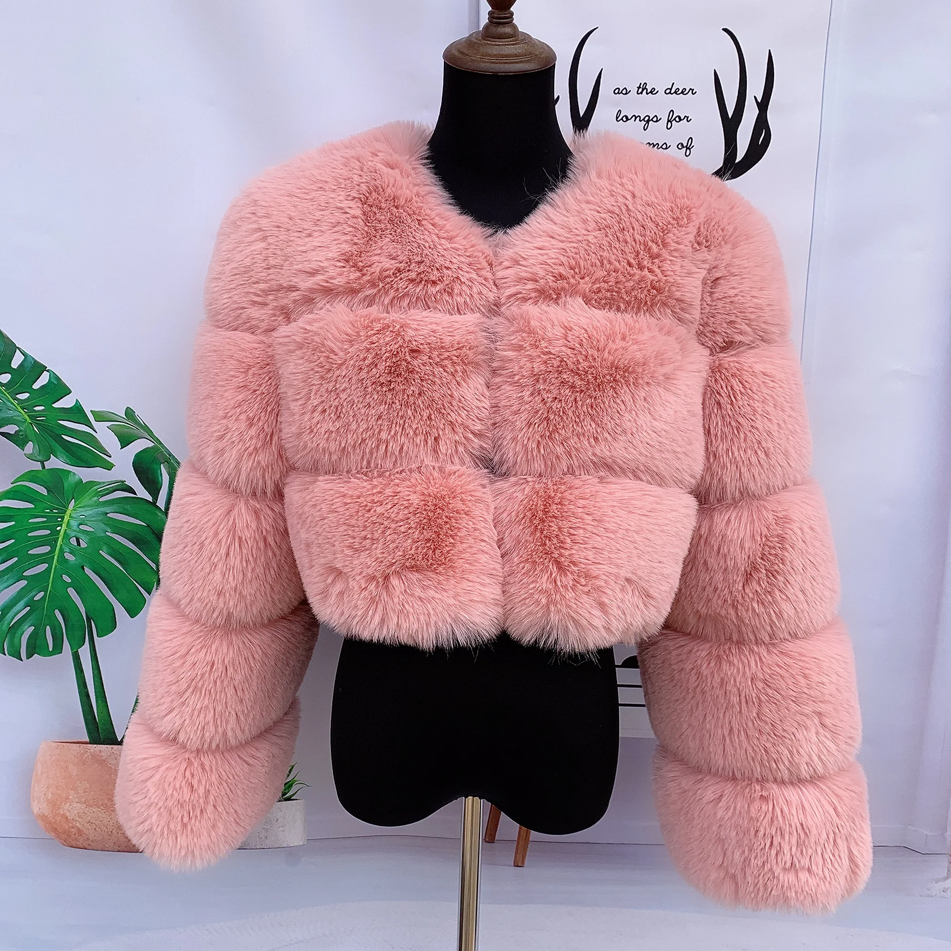 Женская куртка из искусственного меха, короткая шуба из искусственного меха, пушистое пальто из розового меха, 3 больших ряда, роскошная модная шуба из искусственного лисьего меха, высокое качество