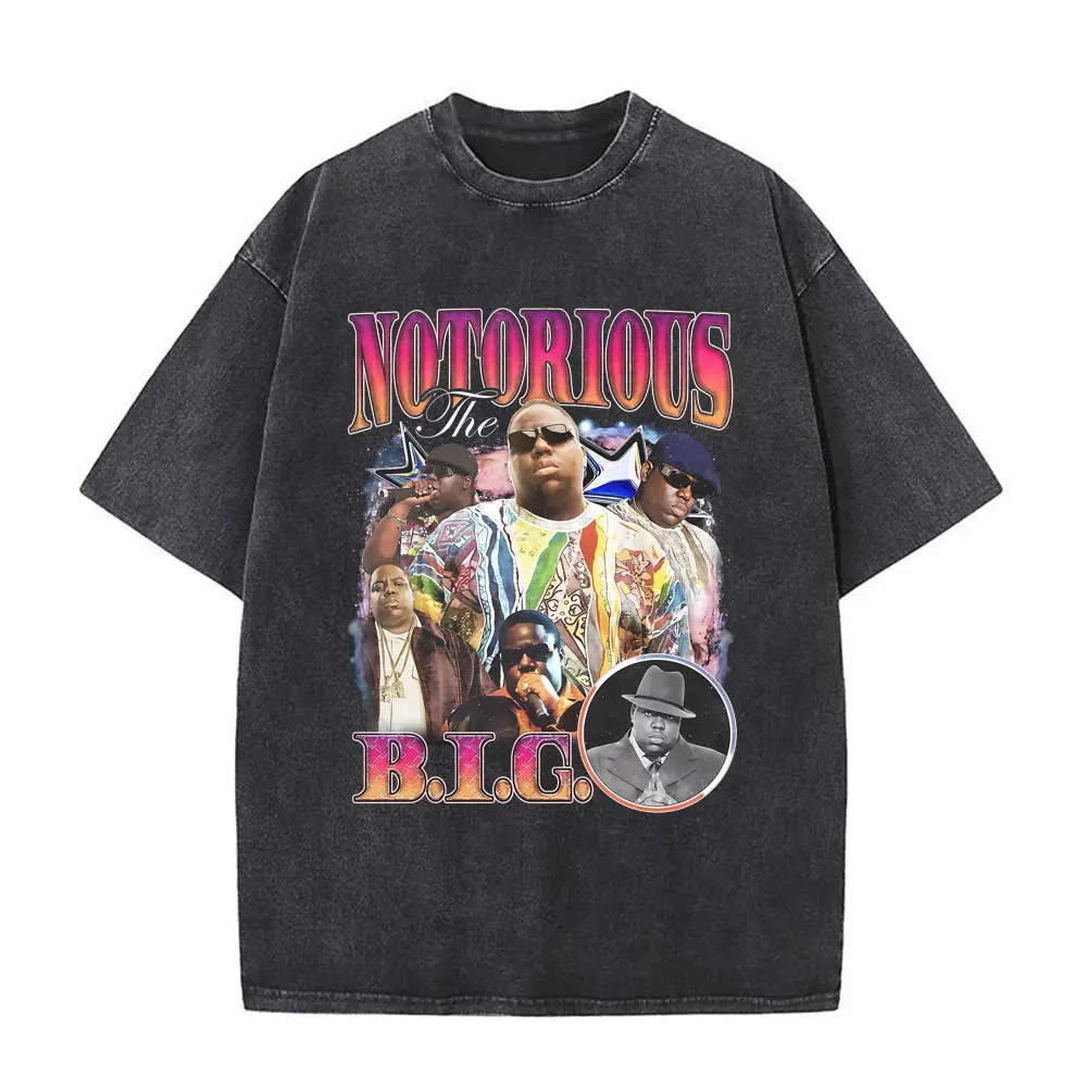 Фото Винтажная футболка с принтом The Notorious B.I.G. (Бигги Смаллс) в стиле хип-хоп, оверсайз, с коротким рукавом, для мужчин и женщин №5