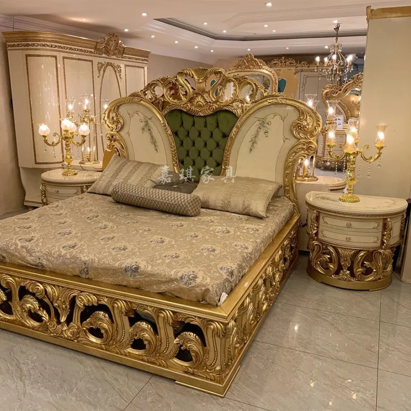 

Luxury European-style all-solid-wood double bed French court style villa carved princess wedding bed 1.8m master bedroom furnitu