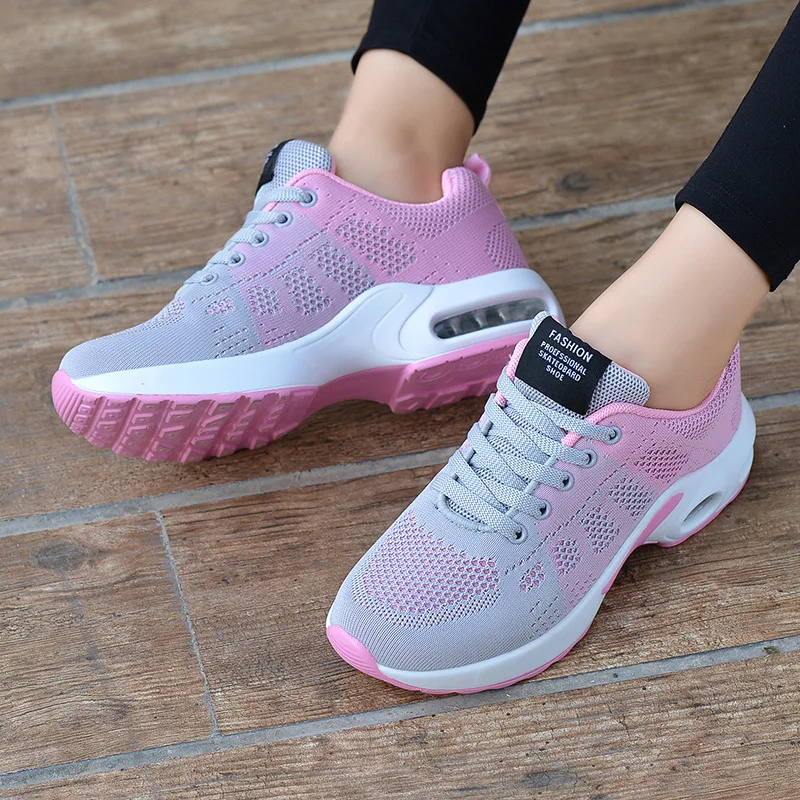 

Youth Fashion Running Shoes Women's Round Head Lightweight Color-blocking PU Low-top Mesh Shoes Flying Woven Casual Sports Shoes