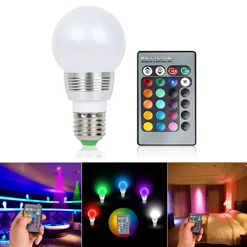 

16 Color Changing Magic Light E27 3W RGB LED Lamp Bulb + Wireless Remote Control
