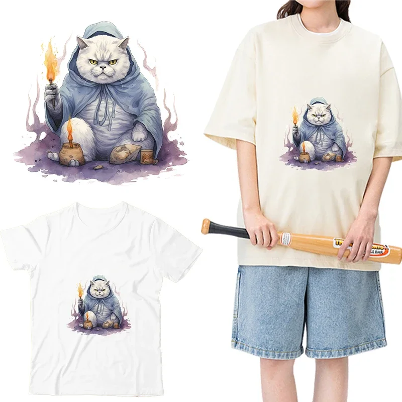 Акварель Волшебная кошка волшебный шар DTF термонаклейка Переводные картинки