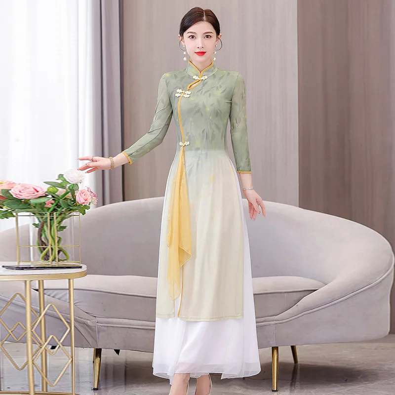 

Женское платье-Ципао с вышивкой, большого размера, 4XL