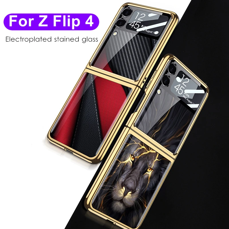 For Samsung Galaxy Z Flip 4 3 Flip4 5G Case Cover Palting Tempered Glass Hard Full Camera Protection Cover for Z Flip3