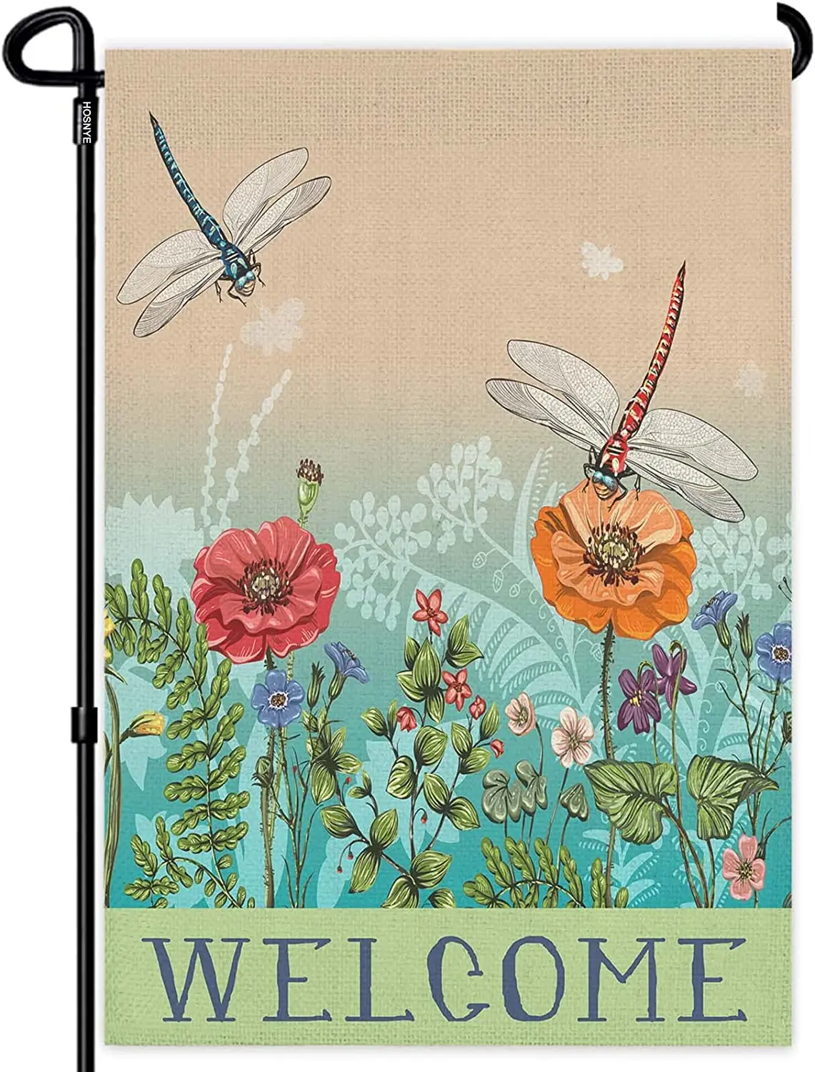 

Welcome Spring Summer Dragonfly Butterfly Flowers Garden Flag 12x18 Inch Double Sided Hello Spring Summer Floral Flying