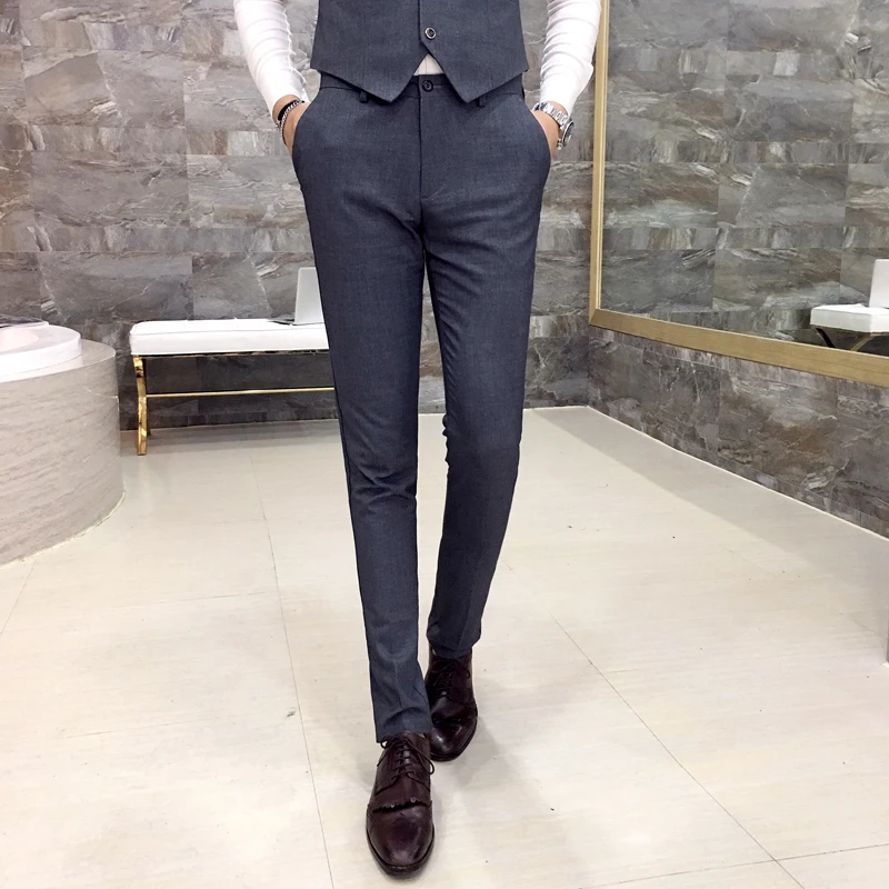 

Pure Color Boutique Fashion Men's Formal Business Suit Trousers Slim Male Performance Dress Groom Trousers Gray Black