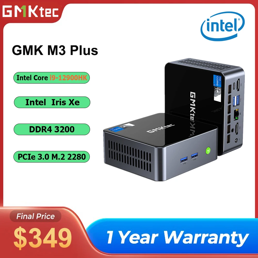 Настольный ПК GMKtec M3 Plus Intel Core i9-12900HK Мини-ПК 14-ядерный 20-поточный 16 ГБ DDR5 1 ТБ SSD