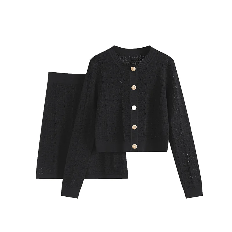 Женский однотонный вязаный комплект из 2 предметов черный кардиган свитер и