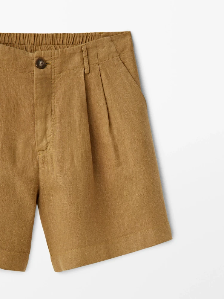 MD Women's Summer New Fashion Pleated Linen Solid Color High Waist Casual All-match Commuting Straight Wide-leg Shorts Hot Pants