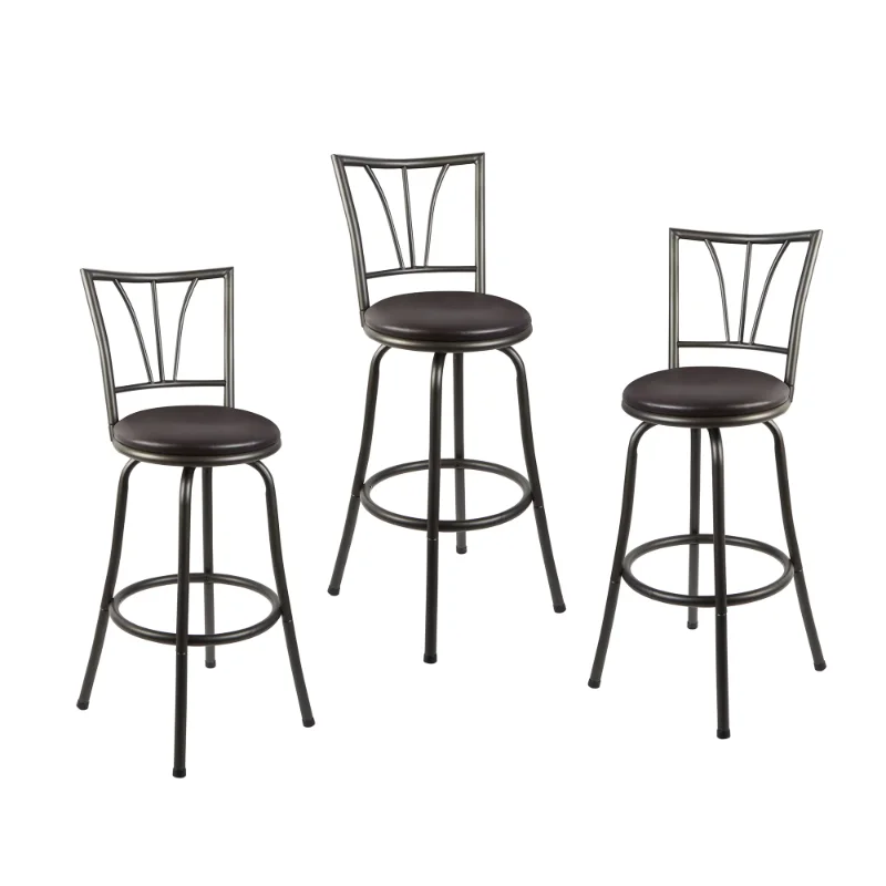 

Stetson Adjustable Height Swivel Metal Barstools, Set of 3, Black