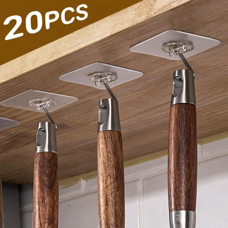

20Pcs/set Transparent Self Adhesive Door Wall Hangers Hooks Nail-free Suction Heavy Load Rack Cup Sucker For Kitchen Bathroom