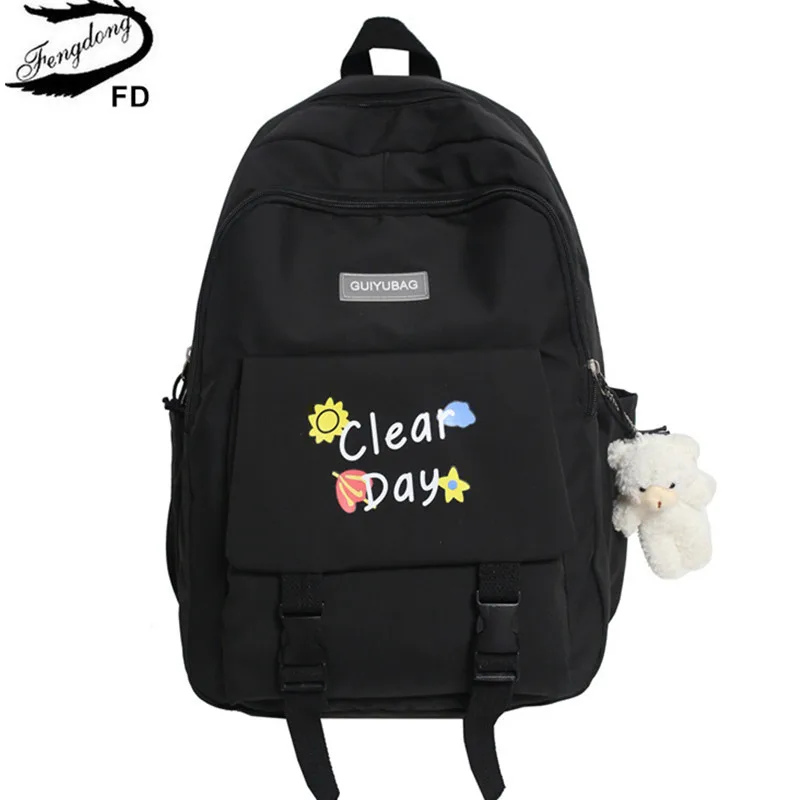 Женский школьный или дорожный рюкзак Fengdong, Черный Простой Школьный или дорожный рюкзак для девочек-подростков, осень
