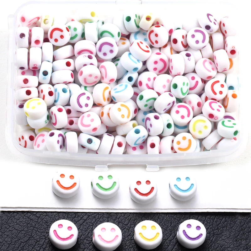 

Beads Popular Jewelry Accessories Making DIY White Round Acrylic Colorful Smile Women Necklace Bracelet Gift Abalorios Pulseras