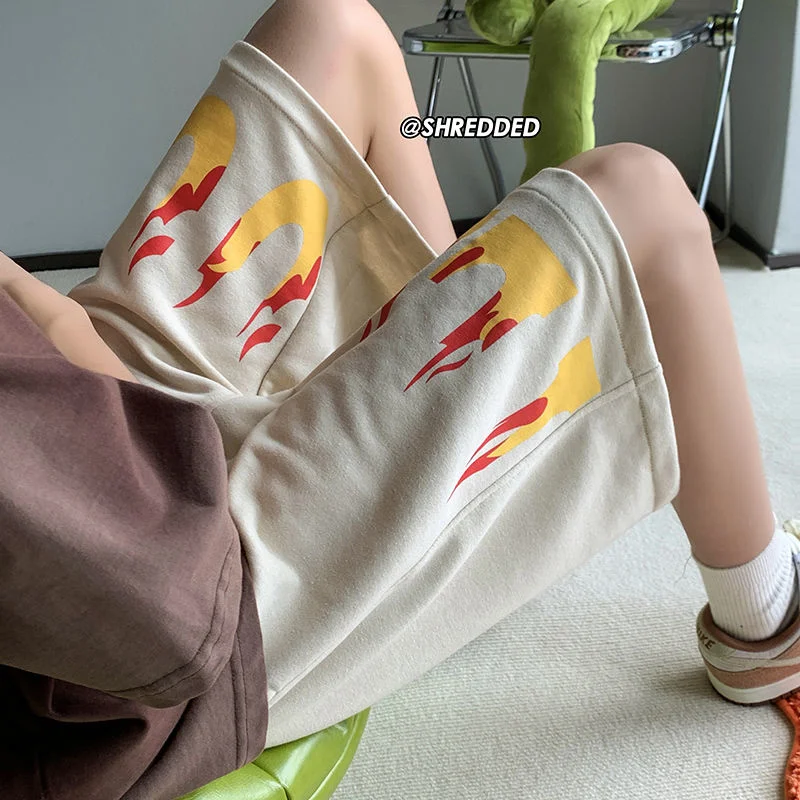 

Privathinker Summer New Casual Large Size Men's Shorts Fire Pattern Fashion Brand Male Cropped Pants Loose Harajuku Streetwear