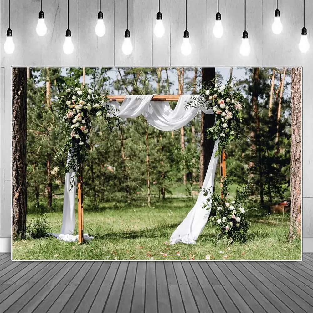 

Wedding Photography Backdrops Curtain Decoration Forest Trees Green Grass Flowers Birthday Home Studio Photo Backgrounds Props