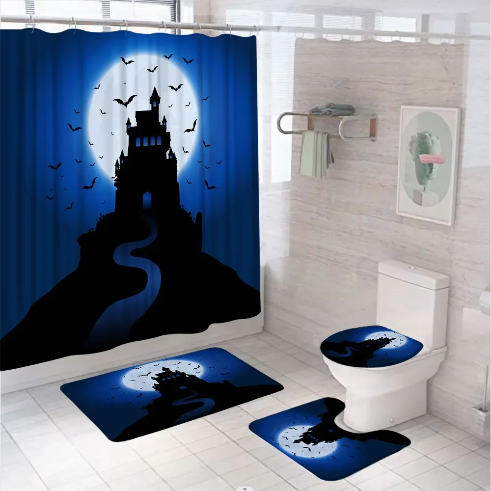 4 шт. Хэллоуин Декор занавески для ванной комнаты Набор ужасов кладбище тыква