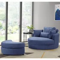 Free Dropshipping Sl Accent Barrel Sofa Lounge Club Big Round Chair Grey Fabric Modern with Storage Ottoman Linen Sofa Width