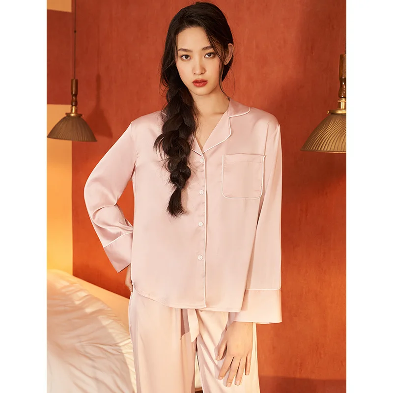 Satin Chiffon Pajamas Long-Sleeved Trousers Homewear Suit Vintage Women's Pajamas Ladies Home Leisure Suit