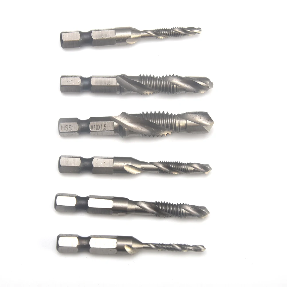 

6pcs Woodworking Tools 3 In 1 Drill Bits Coated Multifunctional Compound Tap Electric Screwdriver Hexagon Handle Shank Hole Saw
