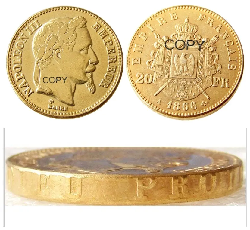 Франция 20 Франция 1866A Наполеон III позолоченная копия декоративная монета Франция 20 Франция 1866A Наполеон III позолоченная копия декоративная монета