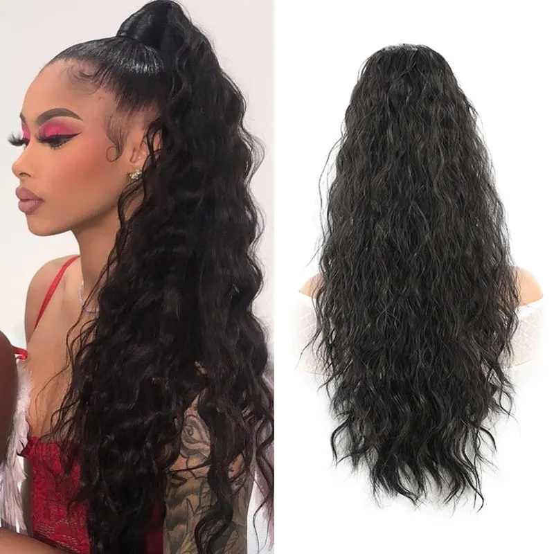 

Synthetic wig drawstring water wave pattern long ponytail wig high ponytail lightweight and natural